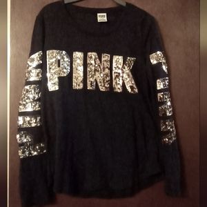 Pink EUC long sleeve blinged tee, size M